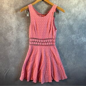 Free People Dress Womens Size 4 Pink Daisy Floral Cutout Lace Fit & Flare Zip Up